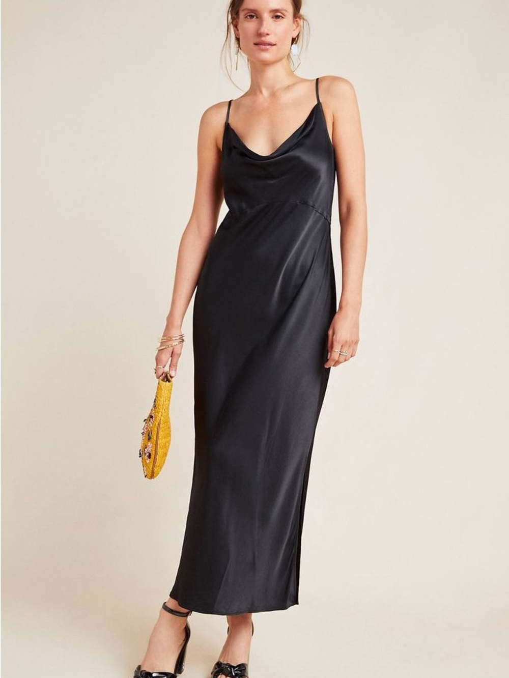 Anthropologie Black Cowl Neck Slip Dress
